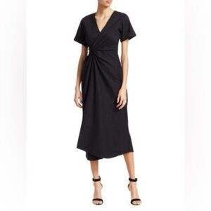 A.L.C. Edie Faux Wrap Midi Dress Linen Blend - Black-  Size 2